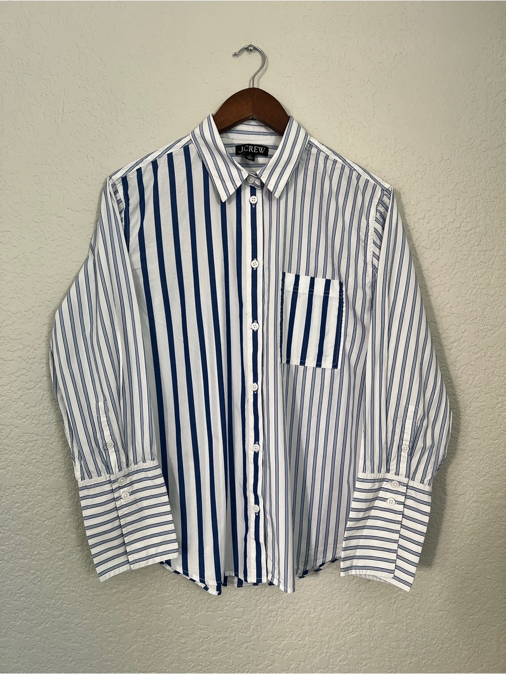 J. Crew Women’s Blue and White Striped Button-Up Shirt